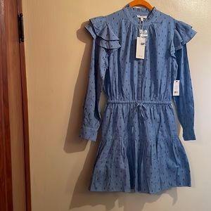 Joie NWT Beautiful Blue Dress with Ruffled bottom and sleeves in a Size Small.